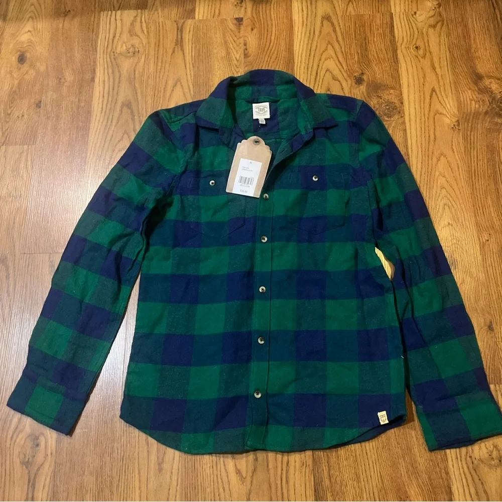 True Craft Boys Green/blue Flannel Plaid Cotton Shirt Size Medium NWT (B3-24-13)